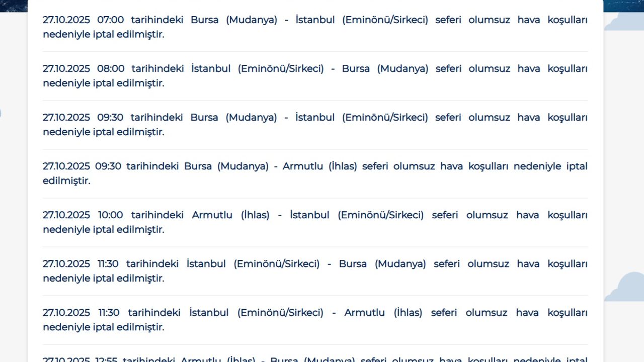 BUDO seferleri iptal edildi