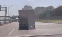 Hafriyat kamyonu trafikte makas atarak ilerledi