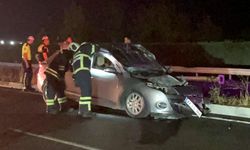 Otomobil direğe çarparak devrildi