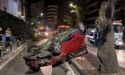 İstanbul - Kadıköy'de ağaca çarpan otomobil takla attı: 2 yaralı