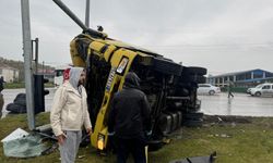 Aydınlatma direğine çarpan TIR devrildi: 1 yaralı