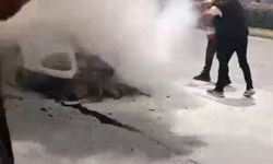 Seyir halindeki cip alev aldı
