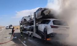 Ağrı'da otomobil yüklü TIR'da yangın çıktı