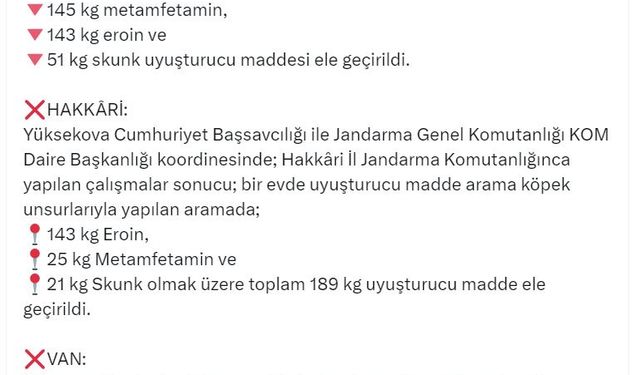 Hakkari ve Van'da Yasaklı Madde Operasyonu