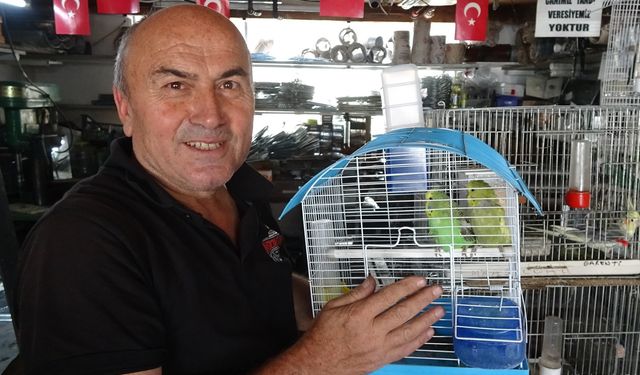 Ufak Dükkanında Kuşları İle Çalışıyor