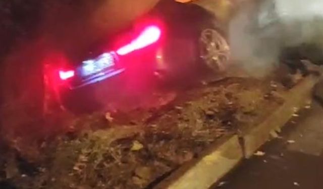 Bolu'da Yoldan çıkan otomobil alev aldı