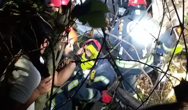 Meyve yüklü kamyon şarampole yuvarlandı