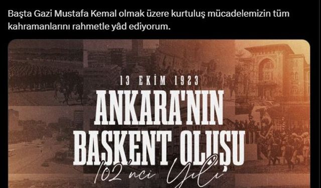 Cumhurbaşkanı Erdoğan'dan Ankara paylaşımı