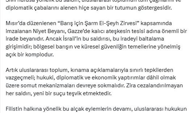 'İsrail'in, Nusayrat Mülteci Kampı'na Saldırısı Barış Çabalarını Sabote Etmeye Dönük Bir Provokasyondur'