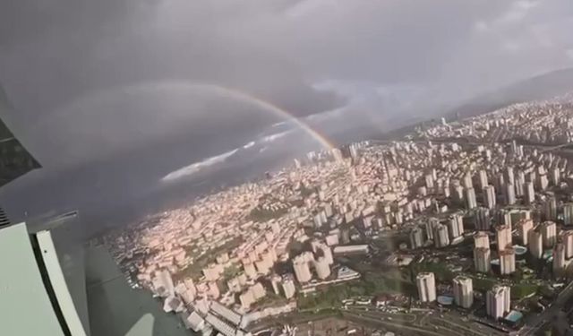 Ataşehir'de yağış sonrası gökkuşağı oluştu