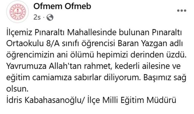 Okulda fenalaşan ortaokul öğrencisi yaşamını yitirdi