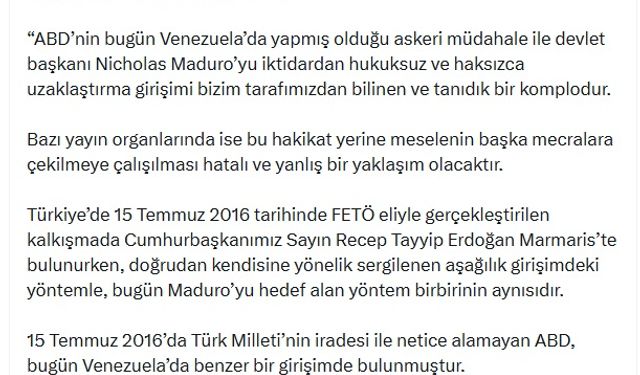 Bahçeli’den Venezuela’daki gelişmelere ilişkin değerlendirme