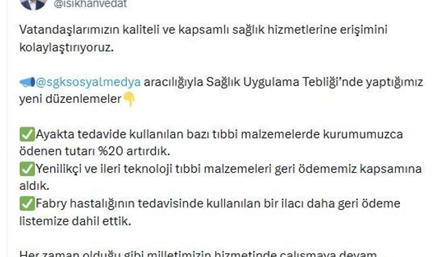Sağlık Uygulama Tebliği'nde değişikliğe gidildi