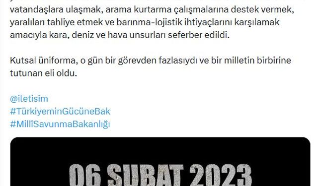 MSB'den '6 Şubat' paylaşımı