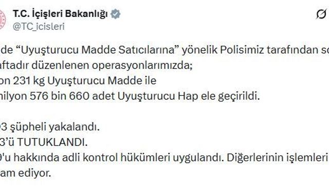 71 şehirde uyuşturucu operasyonu