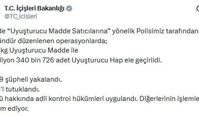 75 şehirde narkotik operasyonu