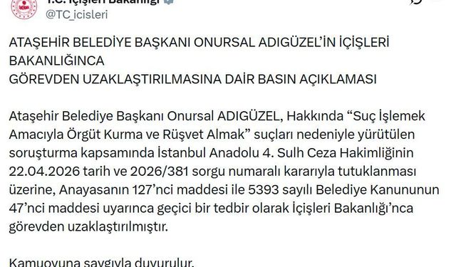 Ataşehir Belediye Başkanı Adıgüzel görevden uzaklaştırıldı