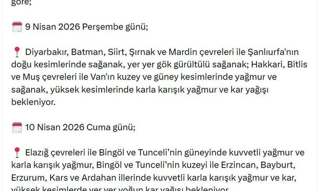 İçişleri Bakanlığı'ndan 'sağanak' ve 'kar' uyarısı