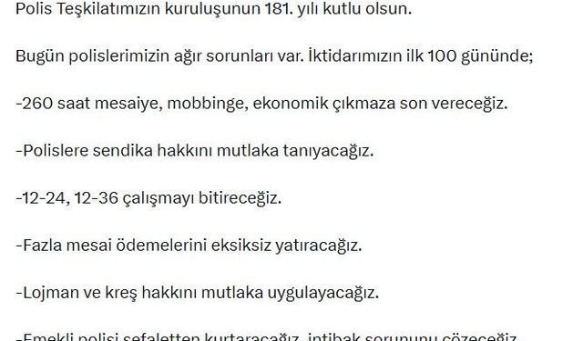 Özel, Türk Polis Teşkilatı'nın 181'inci kuruluş yıl dönümünü kutladı