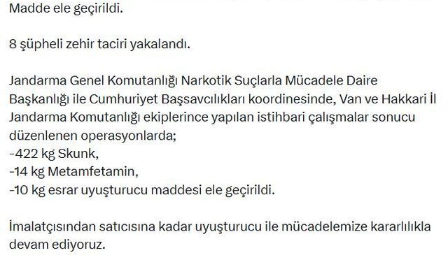Van ve Hakkari'de uyuşturucu operasyonu: 8 gözaltı