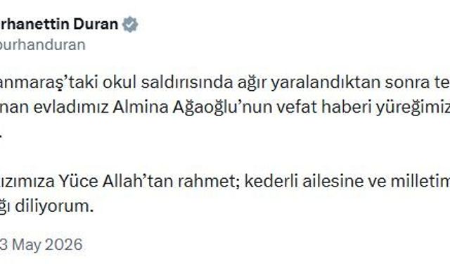 Burhanettin Duran’dan Almina Ağaoğlu İçin Taziye Mesajı