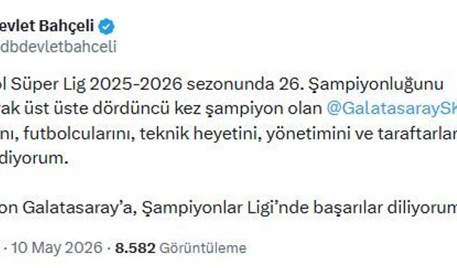 Devlet Bahçeli'den Galatasaray'a tebrik