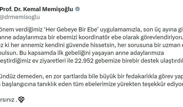 Bakan Memişoğlu'ndan 'Her Gebeye Bir Ebe' uygulaması açıklaması