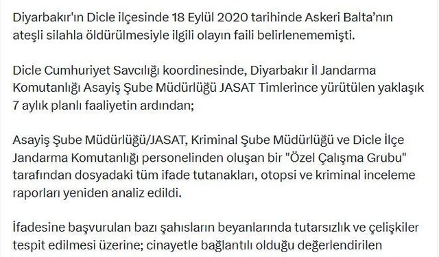 Dicle'de işlenen cinayeti JASAT aydınlattı