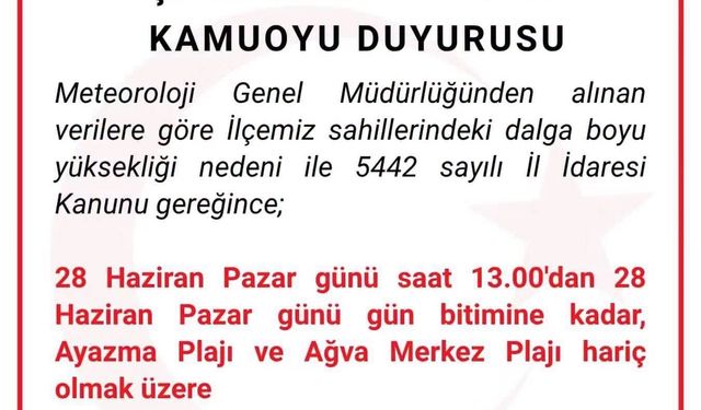 Şile'de deniz yasakları başladı