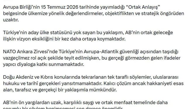 "AB'nin ülkemize yönelik değerlendirmeleri objektiflikten uzaktır"