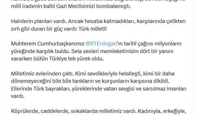 Bakan Çiftçi'den '15 Temmuz' paylaşımı