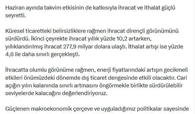 Bakan Şimşek'ten cari açık açıklaması