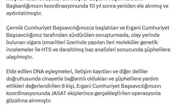 Diyarbakır'da işlenen cinayet 10 sene sonra aydınlatıldı