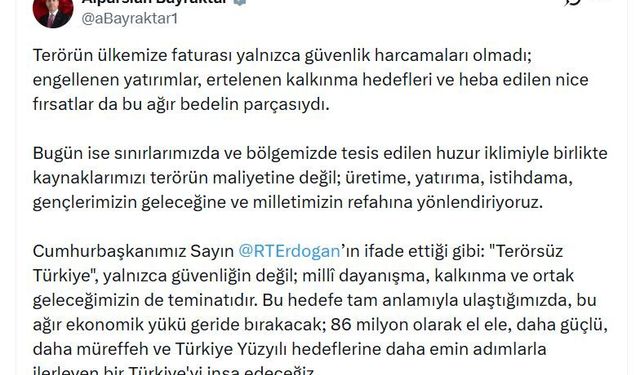 Bakan Bayraktar'dan 'Terörsüz Türkiye' paylaşımı