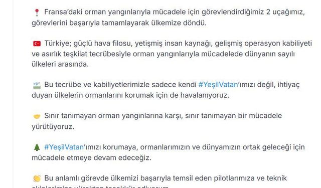 Fransa'da görev alan yangın söndürme uçakları Türkiye'ye döndü