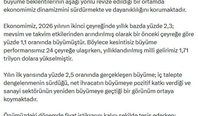 "Türkiye ekonomisi küresel belirsizliklere karşı dayanıklılığını sürdürmekte"