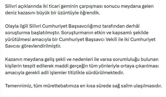 Bakan Gürlek duyurdu: Silivri'deki gemi kazasıyla ilgili soruşturma başlatıldı