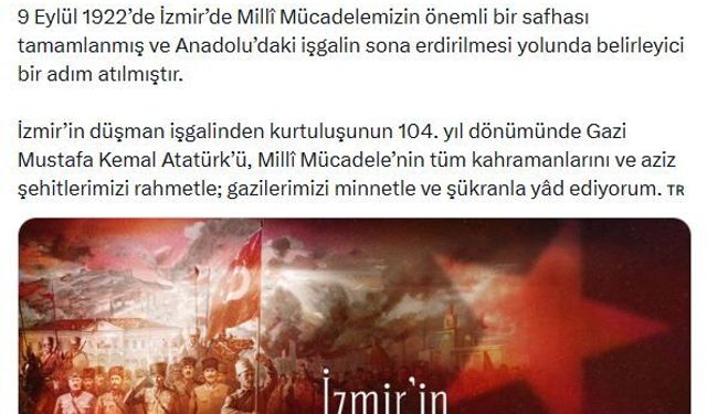Burhanettin Duran'dan 'İzmir'in kurtuluş yıl dönümü' mesajı