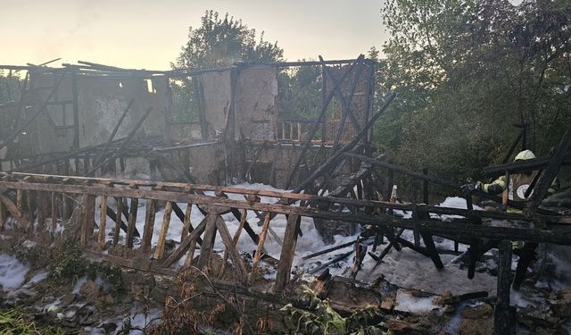 Bursa'da 2 katlı metruk bina alev alev yandı