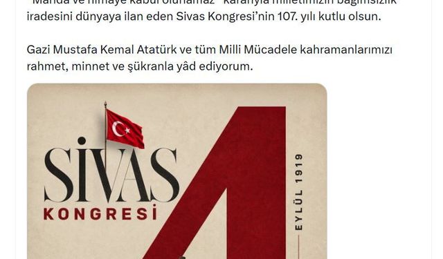 Cevdet Yılmaz'dan Sivas Kongresi paylaşımı