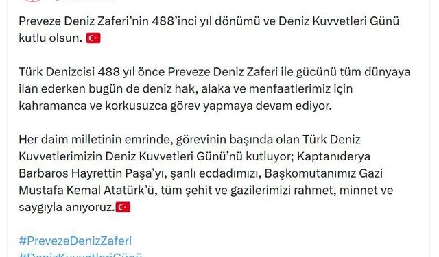 MSB, Preveze Deniz Zaferi ve Deniz Kuvvetleri Günü'nü kutladı