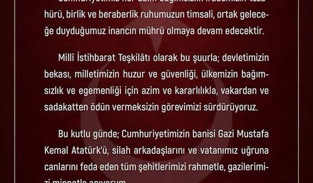 MİT Başkanı İbrahim Kalın’dan 29 Ekim Mesajı