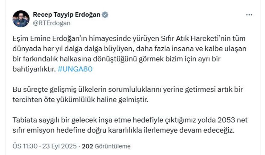 Cumhurbaşkanı'ndan ‘Sıfır Atık' paylaşımı