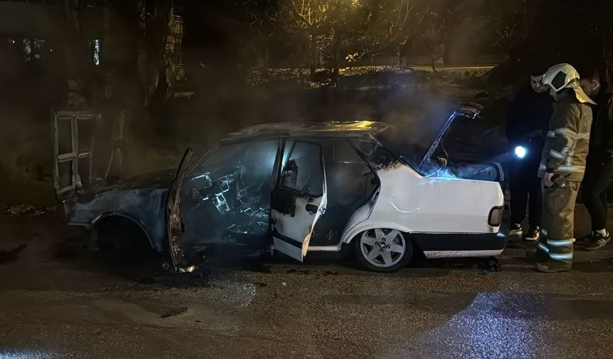 Park halindeki otomobil alev topuna dönüştü