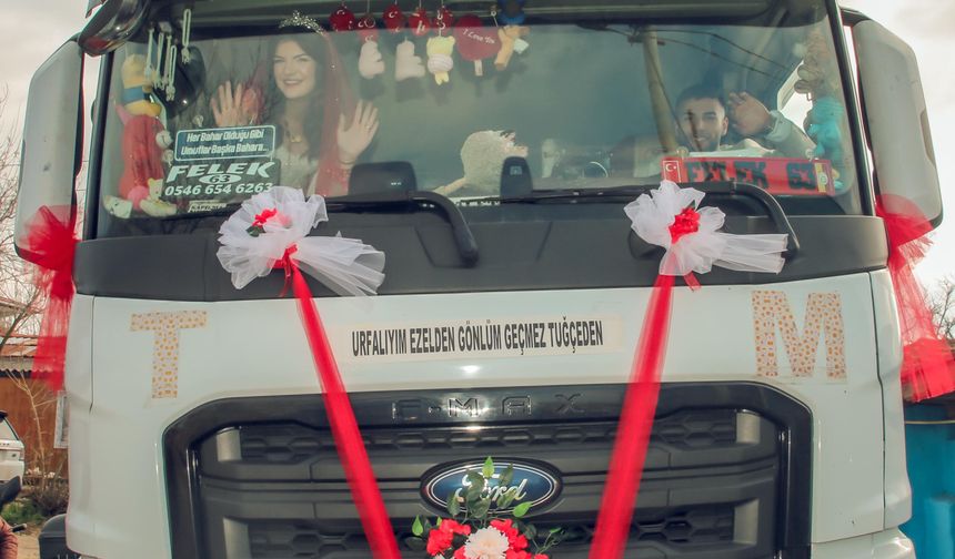 Keşan'da TIR'ı gelin arabası yaptılar