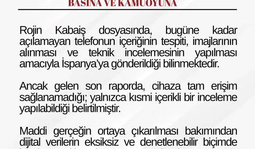 Rojin Kabaiş'in İspanya'ya gönderilen telefonuna erişim sağlanamadı