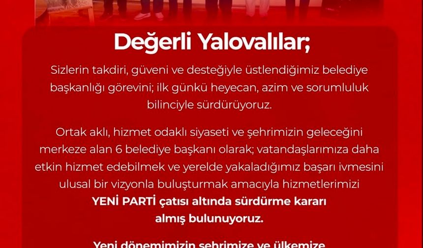 Yalova'da CHP'li başkanları Yeni Parti'ye geçti