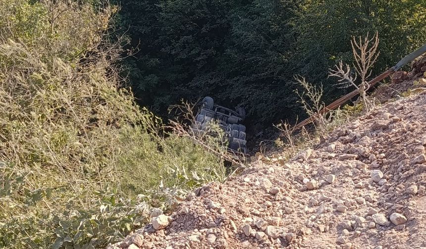 Şarampole devrilen TIR'ın sürücüsü kurtarılamadı