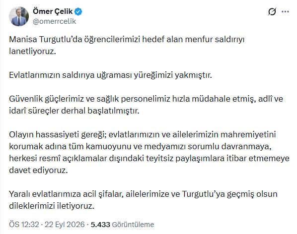 AK Parti'li Çelik Manisa'daki saldırıyı lanetlediklerini bildirdi
