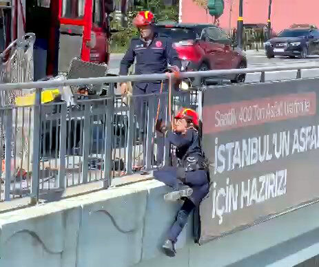 Arnavutköy'de panoda mahsur kalan kedi kuratrıldı